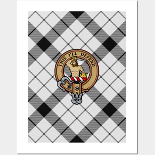 Clan MacFarlane Crest over Black and White Tartan Posters and Art